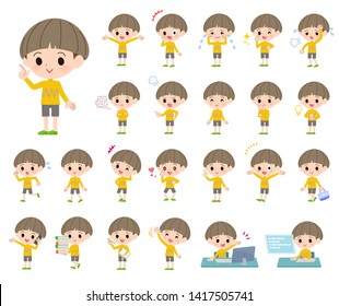 A set of boy with who express various emotions.There are actions related to workplaces and personal computers.It's vector art so it's easy to edit.
