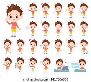 A set of boy with who express various emotions.There are actions related to workplaces and personal computers.It's vector art so it's easy to edit.
