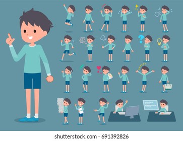 A set of boy with who express various emotions.
There are actions related to workplaces and personal computers.
It's vector art so it's easy to edit.