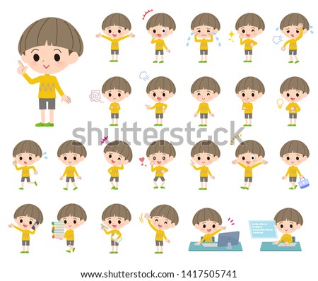 A set of boy with who express various emotions.There are actions related to workplaces and personal computers.It's vector art so it's easy to edit.
