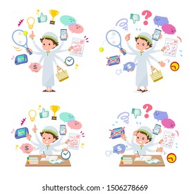 A set of boy who perform multitasking in the school.There are things to do smoothly and a pattern that is in a panic.It's vector art so it's easy to edit.
