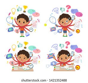 A set of boy who perform multitasking.There are things to do smoothly and a pattern that is in a panic.It's vector art so it's easy to edit.
