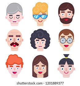 Set of boys avatars in flat style on white background