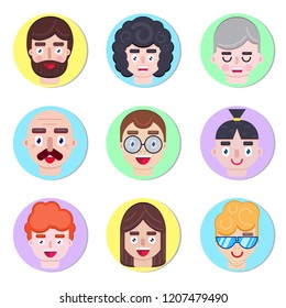 Set of boys avatars in flat style on white background