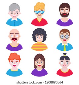 Set of boys avatars in flat style on white background