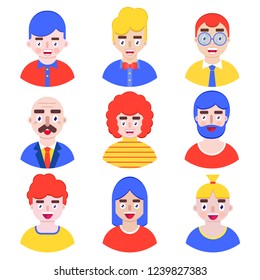 Set of boys avatars in flat style on white background