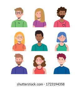 set of boys and beautiful girls user with casual, vector illustration