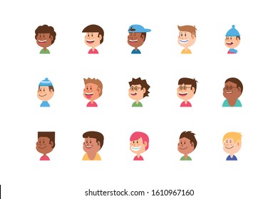 Set of boys cartoons design, Kid childhood little people lifestyle casual person cheerful and cute theme Vector illustration