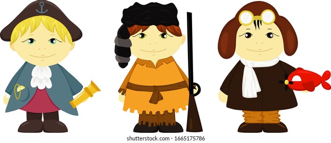 Conjunto de chicos en trajes, ilustraciones vectoriales aisladas