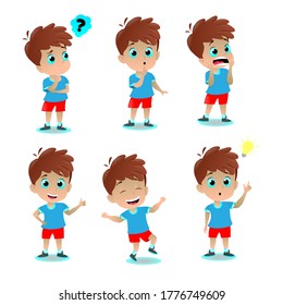 Set of boys with different emotions on a white background
