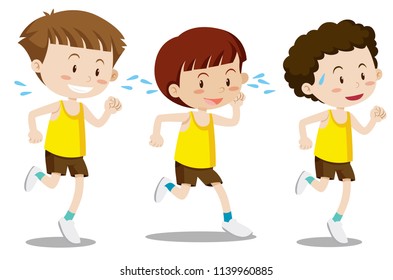 A set of boys exercise illustration