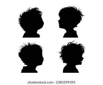 set of boys face profile,silhoutte.