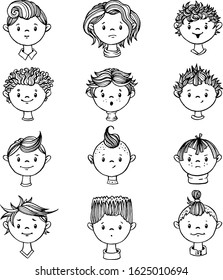Set of boys ' faces. Vector illustration.