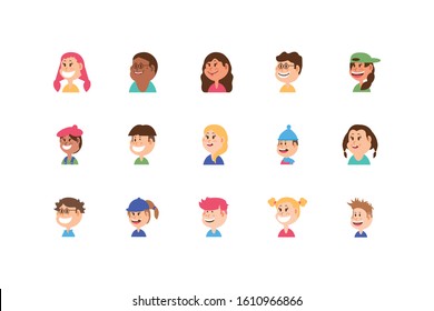 Set of boys and girls cartoons design, Kid childhood little people lifestyle casual person cheerful and cute theme Vector illustration