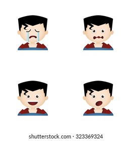 Set of boys with halloween costumes and facial expressions