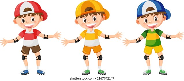 Set of boys on inline skates illustration