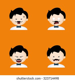 Set of boys with waiter clothes and facial expressions