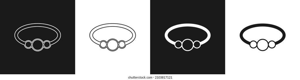 Set Bracelet jewelry icon isolated on black and white background. Bangle sign.  Vector