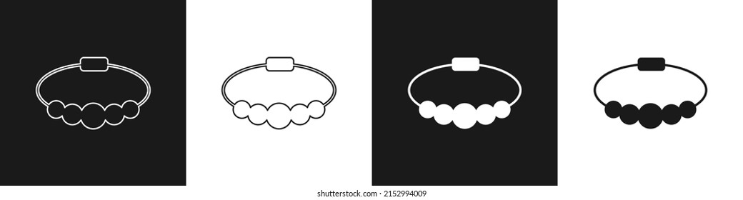 Set Bracelet jewelry icon isolated on black and white background. Bangle sign.  Vector