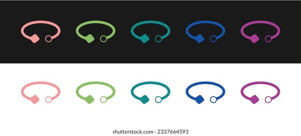 Set Bracelet jewelry icon isolated on black and white background. Bangle sign.  Vector