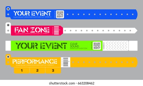 Set of bracelets for live performance entrance, access control design for dance, music festivals, private areas.