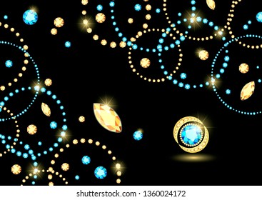 A set of bracelets made of precious stones of different cut and different colors. Set of yellow and blue diamonds. Fashion accessories for women from multi-colored stones.