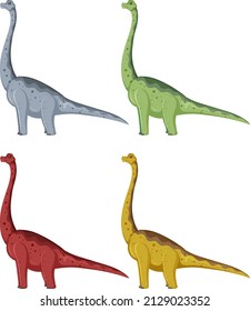 A set of brachiosaurus dinosaurs on white background illustration