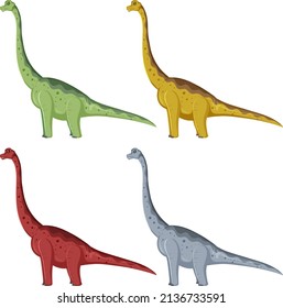 A set of brachiosaurus dinosaurs on white background illustration