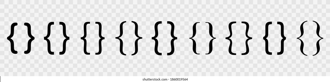 Set of bracket vector collection. Quote symbol. Brackets icon isolated. Elements for typography. Signs on transparent background. Vector illustration.
