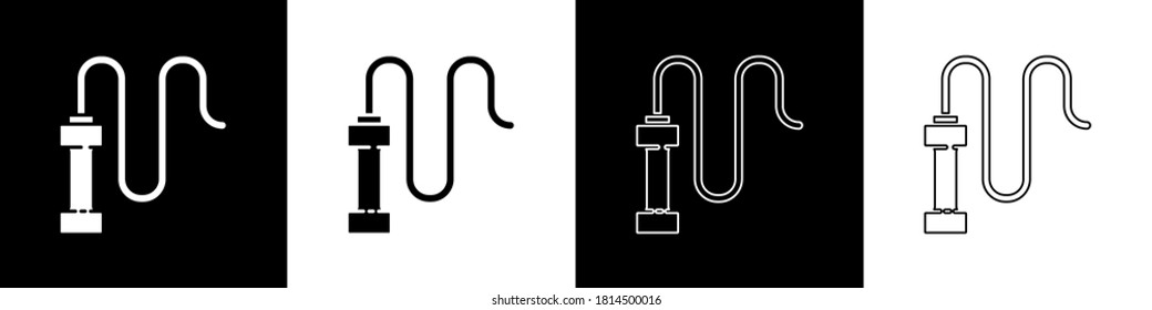 Set Braided leather whip icon isolated on black and white background.  Vector