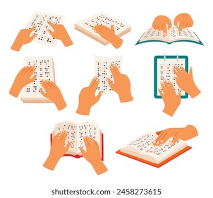 Set of Braille Hands collection for World Braille Day background. January 4. World Braille Day Celebration, alphabetic system illustration, vector flat illustration.