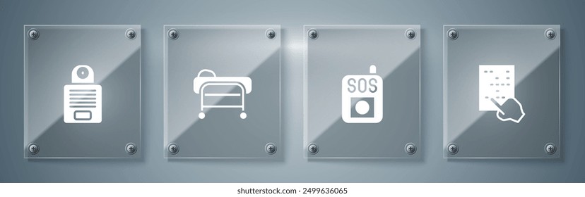 Set Braille, Press the SOS button, Stretcher and Intercom. Square glass panels. Vector