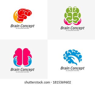Set of Brain Care Logo design vector template. Think idea concept. Brainstorm power thinking brain icon Logo.