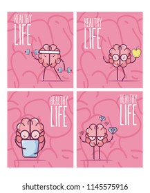 Set of brain cartoons card
