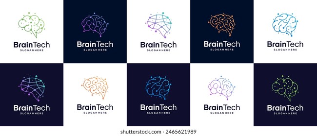 set of brain connection logo design. digital brain logo template