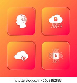 Set Brain as digital circuit board, Cryptocurrency cloud mining,  and Processor chip with dollar icon. Vector