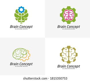 Conjunto de plantillas de vector de diseño de Brain with Gear Logo. Pensemos en el concepto de idea. Logo del icono del cerebro del pensamiento de la energía de la lluvia de ideas.