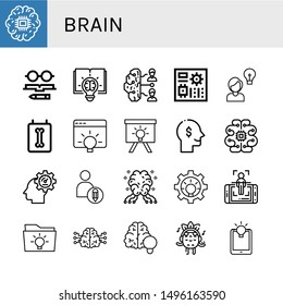 Set of brain icons such as Brain, Knowledge, Creative, Brainstorm, Motherboard, Idea, X ray, Thinking, Artificial intelligence, Innovation, AI, Body scan, Listening , brain