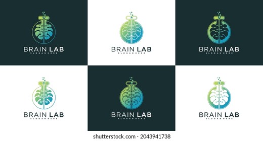 Set of brain laboratory logo design collection with cool gradient colour style Premium vektor
