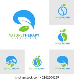 Set of Brain Leaf logo design vector, Creative Healthy logo concepts template illustration.