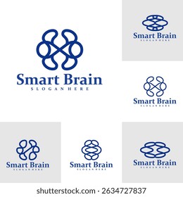 Conjunto de Vector de concepto de diseño de logotipo de cerebro. Plantilla de diseño de logotipo de cuidado cerebral. Símbolo creativo. Icono