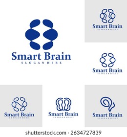 Conjunto de Vector de concepto de diseño de logotipo de cerebro. Plantilla de diseño de logotipo de cuidado cerebral. Símbolo creativo. Icono