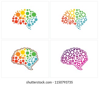 Set of Brain logo design template, Brain Colorful logo design Vector