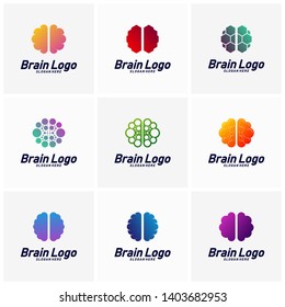 Set of Brain logo design vector, Mind concept logo template, Icon Symbol