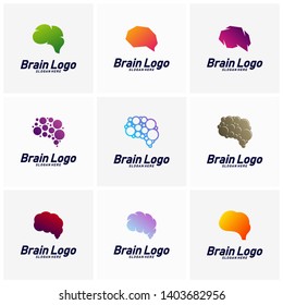 Set of Brain logo design vector, Mind concept logo template, Icon Symbol