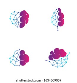 Set of brain logo with polygonal connection dots