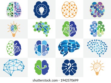 Set of brain logo, sign symbol. Creative abstract brain logo design template