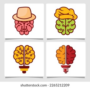 Establecer la inspiración de diseño de plantillas de logotipo cerebral