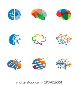 Set of Brain Logo vector template. Design Inspiration. Think idea concept.Brain storm power thinking brain Logotype icon