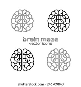 Set Of Brain Maze Icons. Concept Logo. Vector Illustration